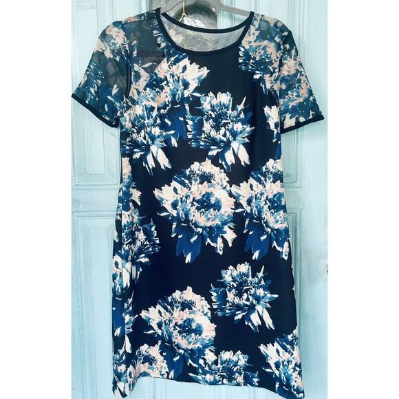 Catherine Catherine Malandrino Sz6 Floral Sheath Dress Blue Black Watercolor - Picture 8 of 10